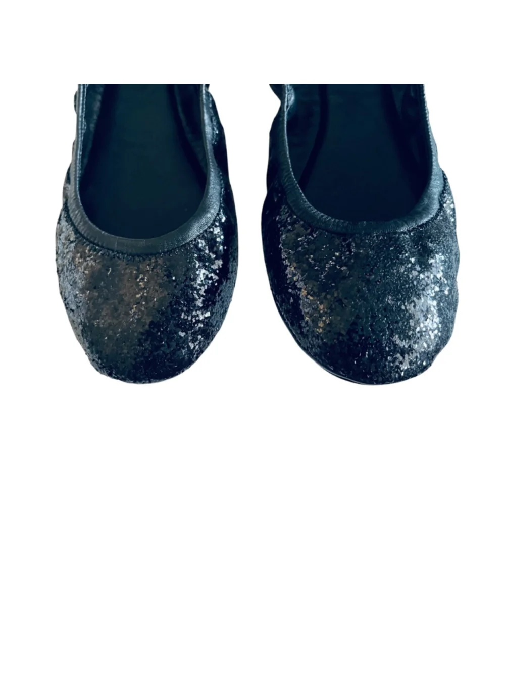 Tory Burch Shiny GLITTER Ballet Flats Shoes Black 8